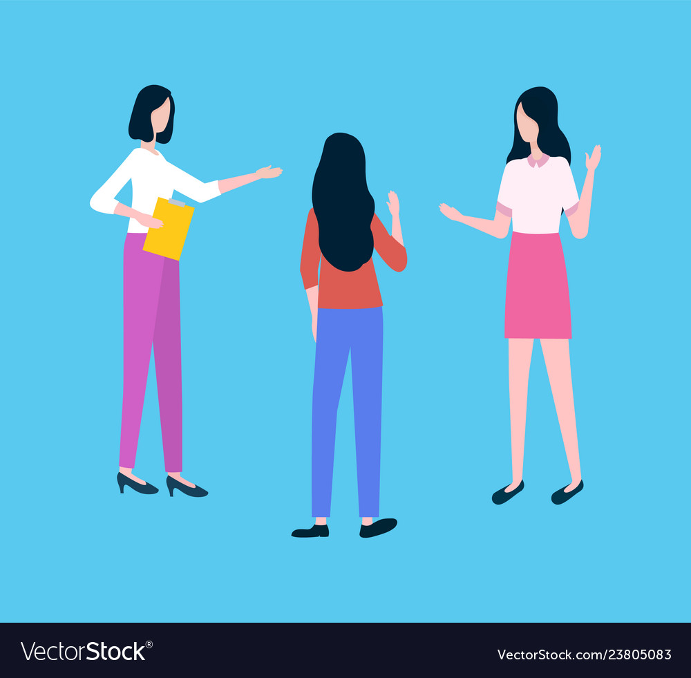 Geschäftsfrauen beim Treffen diskutieren Businessplan vector image Geschäftsfrauen beim Treffen diskutieren Businessplan