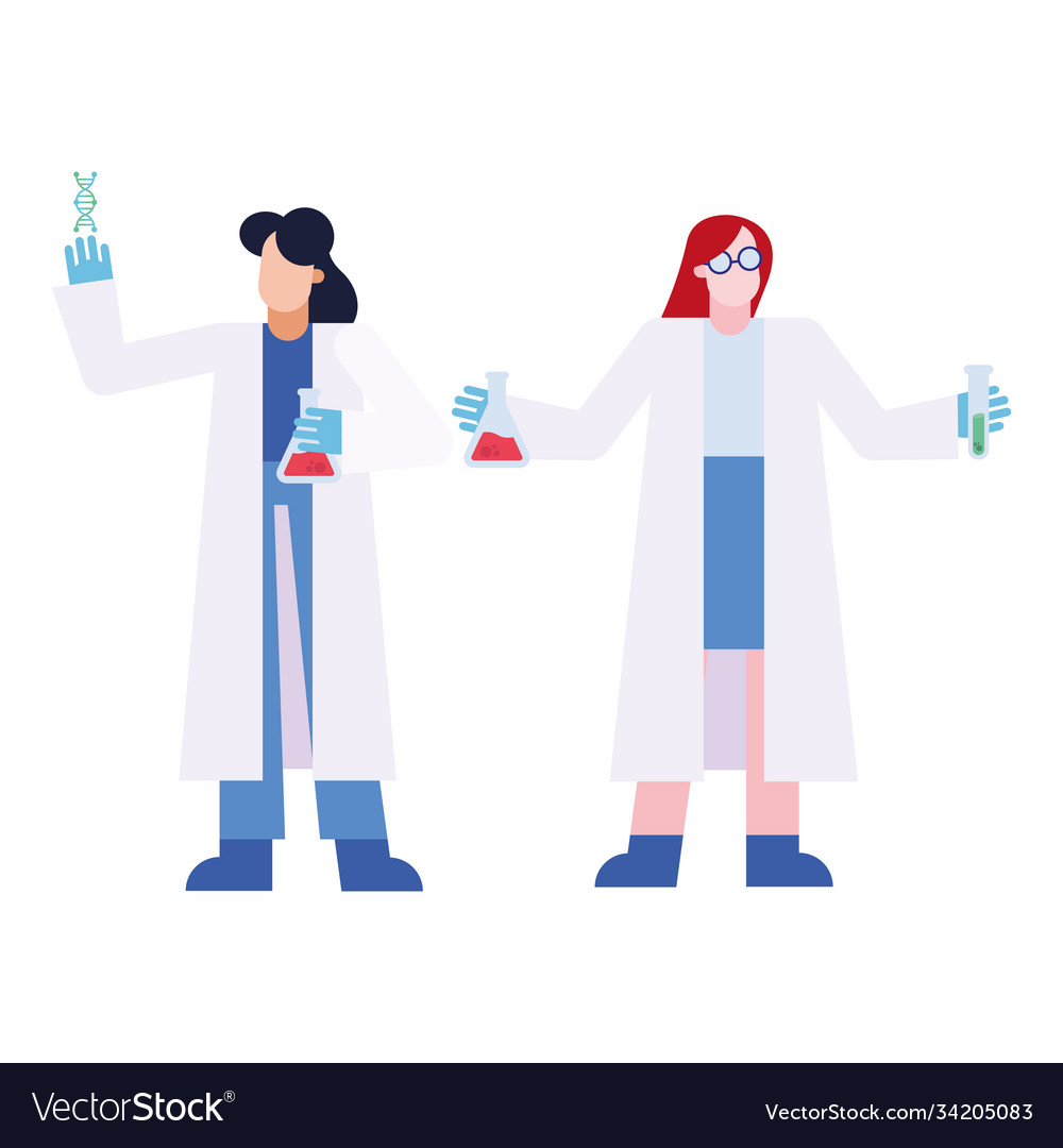 Chemical women with flasks and tube design Vector Image