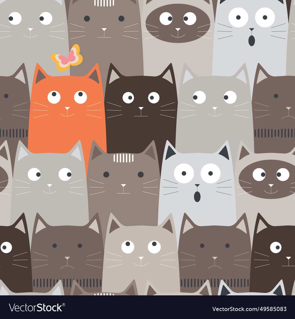 Emotionale graue Katzen und eine quirky Ingwer Katze vector image Emotionale graue Katzen und eine quirky Ingwer Katze