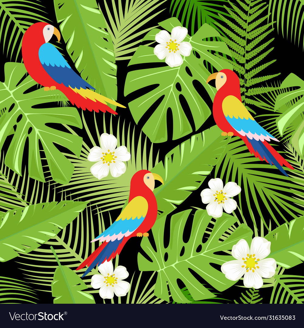 Floral background with tropical flowers leaves