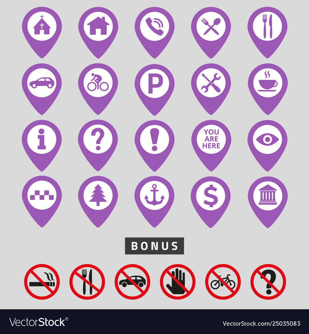Map pointer set on gray background vector image Map pointer set on gray background