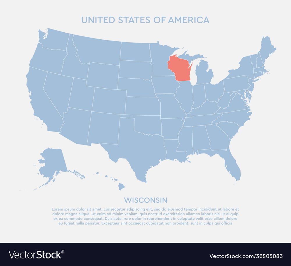 Karte vereinigte Staaten america und state wisconsin vector image Karte vereinigte Staaten america und state wisconsin