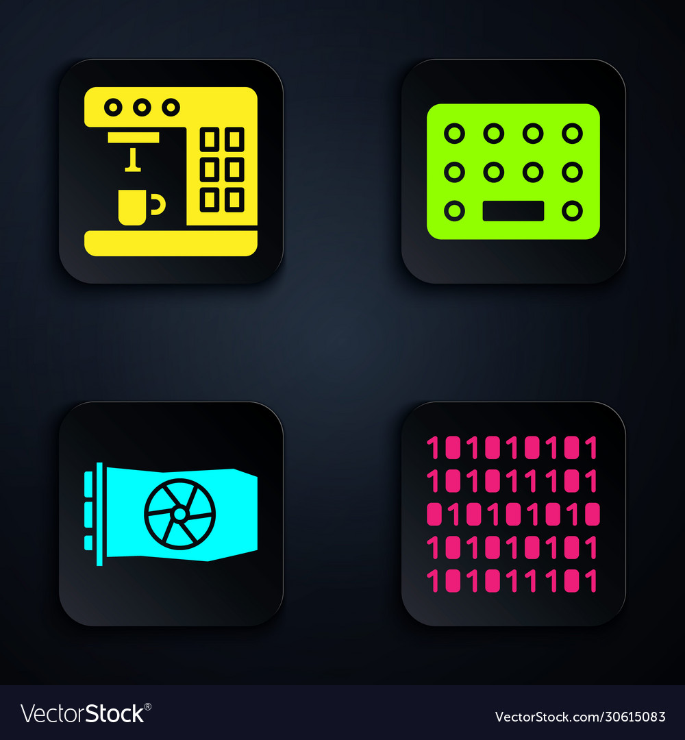 Set binary code coffee machine video graphic card vector image Set binary code coffee machine video graphic card