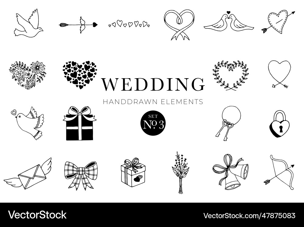 Wedding handdrawn elements set Royalty Free Vector Image