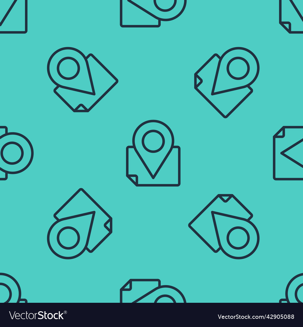 Black line folded map with location marker icon vector image Black line folded map with location marker icon