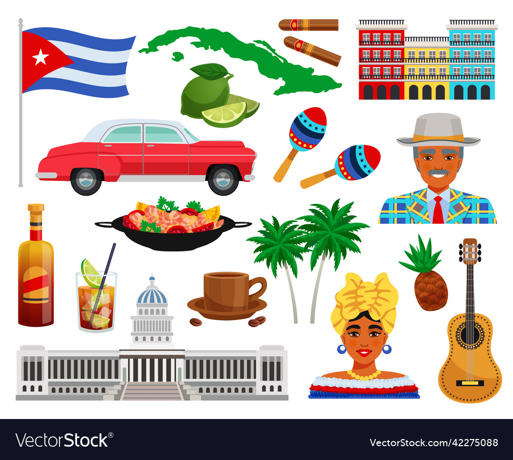 Cuba travel set Royalty Free Vector Image - VectorStock