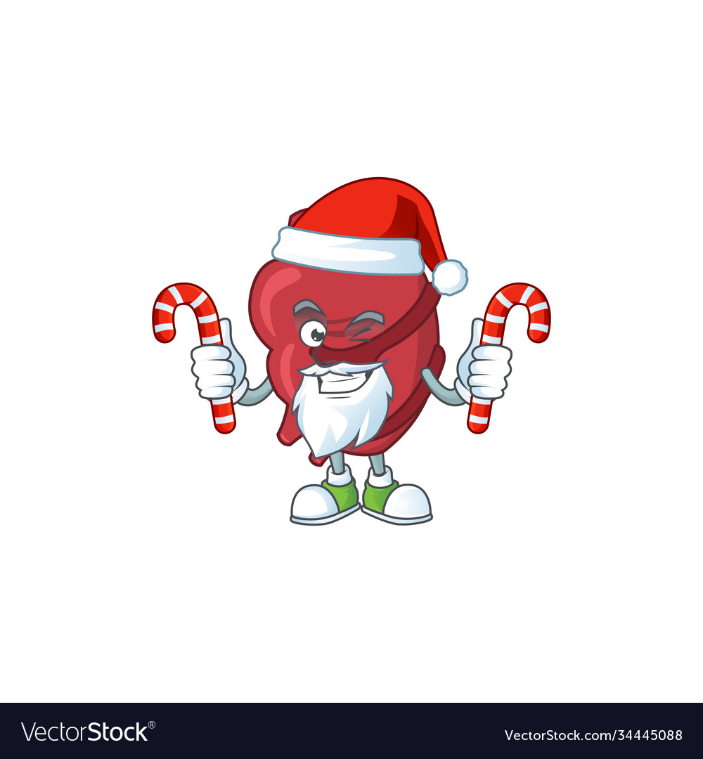 Heart humble santa character having candies