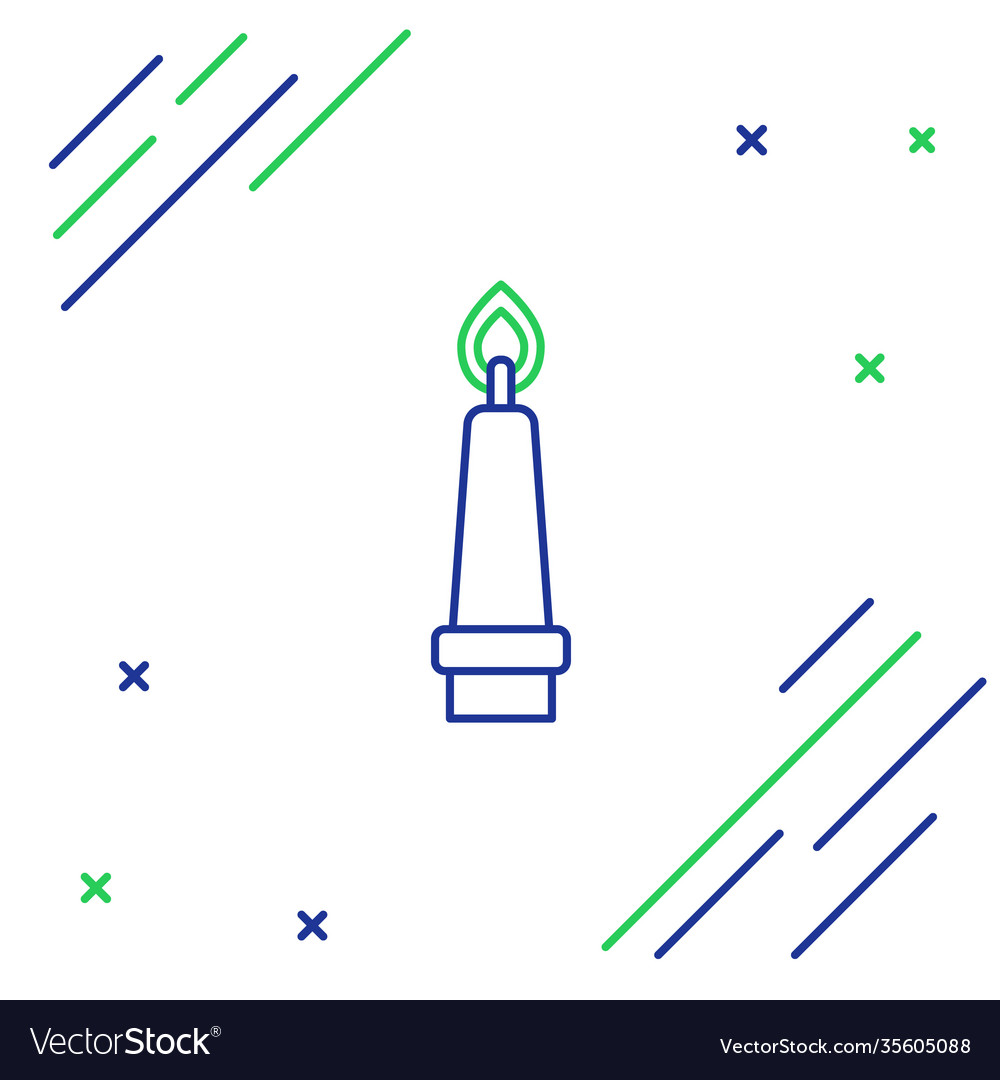 Line burning candle in candlestick icon isolated