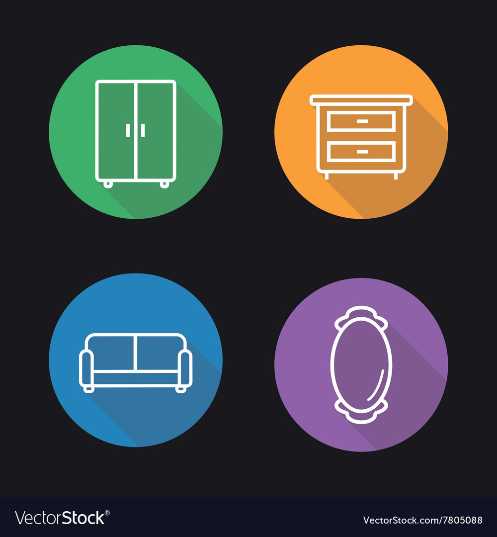 Room interior flat linear icons set Royalty Free Vector