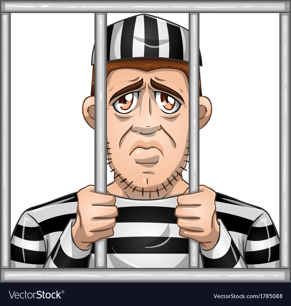 Sad prisoner behind bars Royalty Free Vector Image