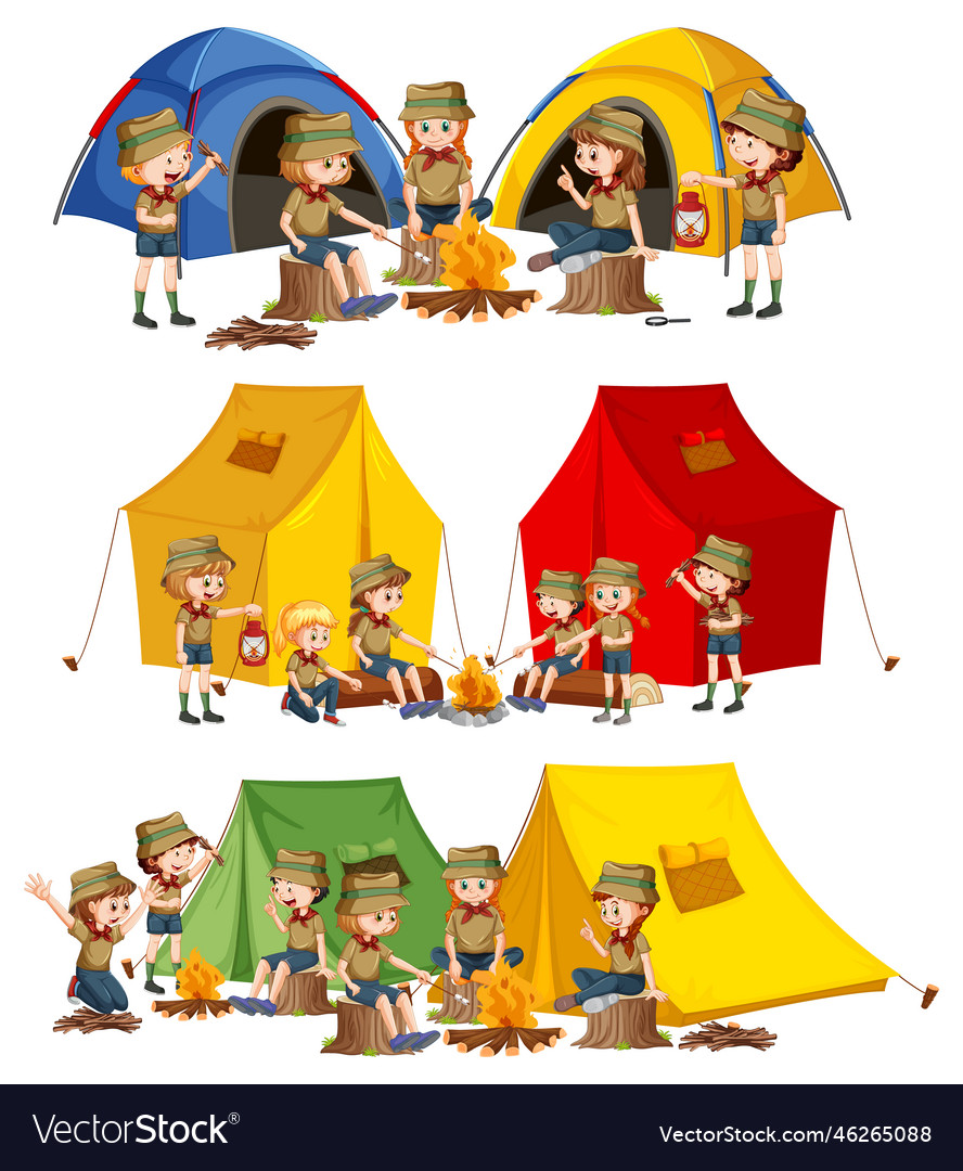 Set of children enjoying camping Royalty Free Vector Image