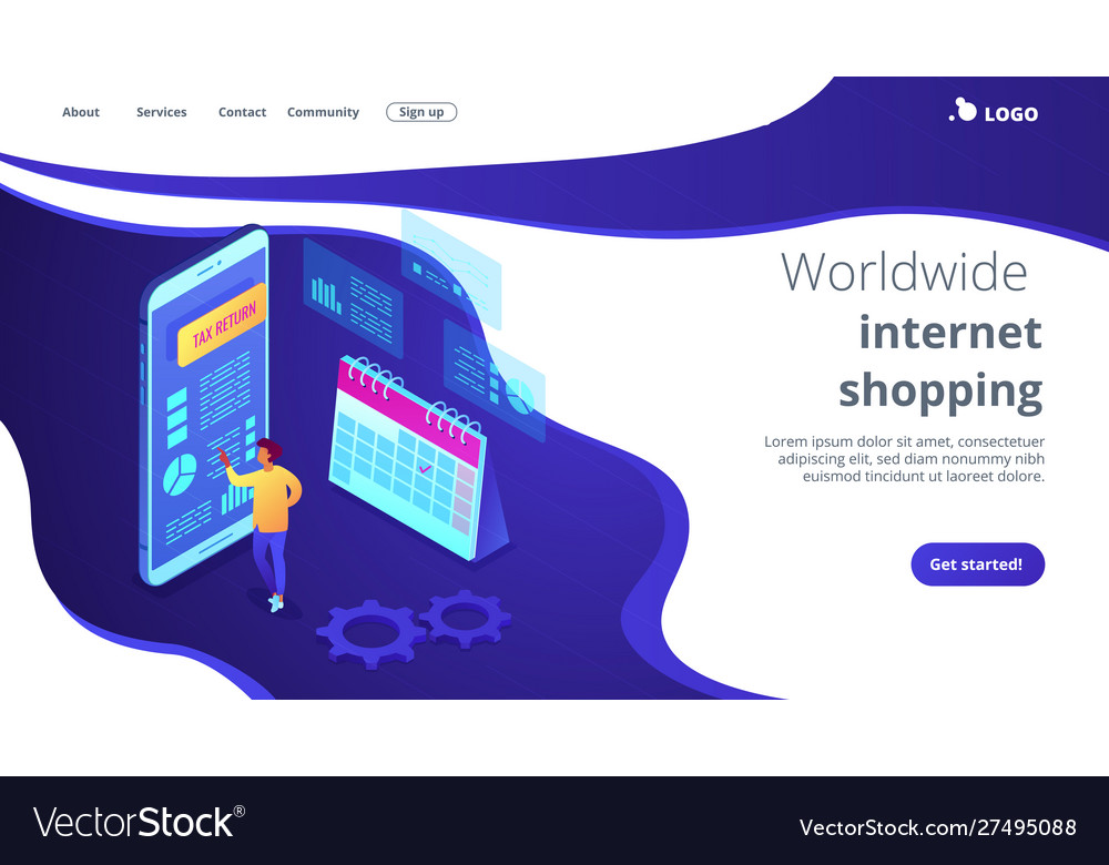 Tax return service isometric 3d landing page