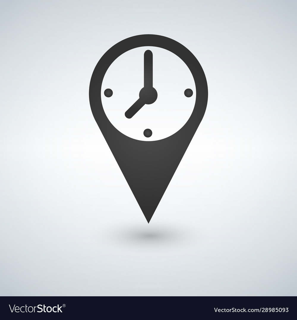 An isolated map mark with a clock icon