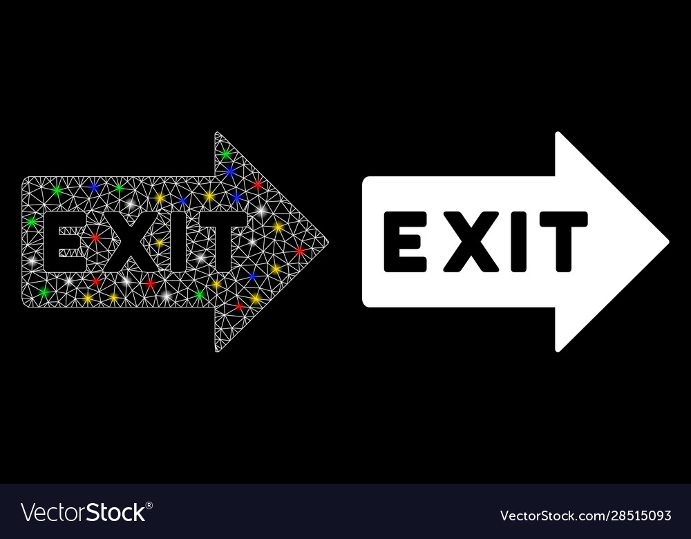 Bright mesh wire frame exit arrow icon with flare vector image Bright mesh wire frame exit arrow icon with flare
