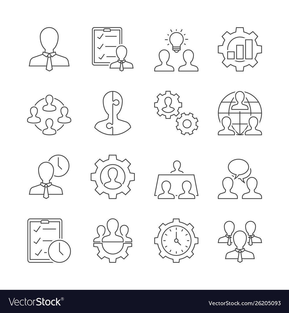 Business management outline icons on white Vector Image