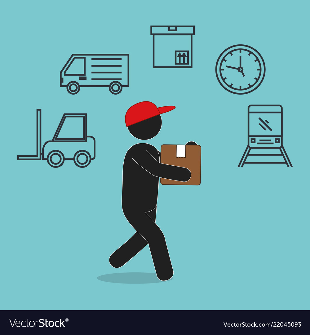 Delivery service worker character with set icons vector image Delivery service worker character with set icons