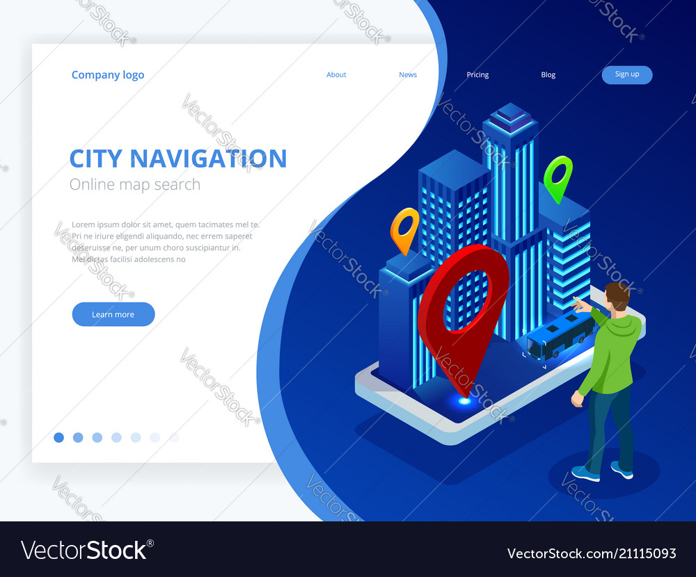 Isometric Gps Satellite Navigation Web Banner For Vector Image