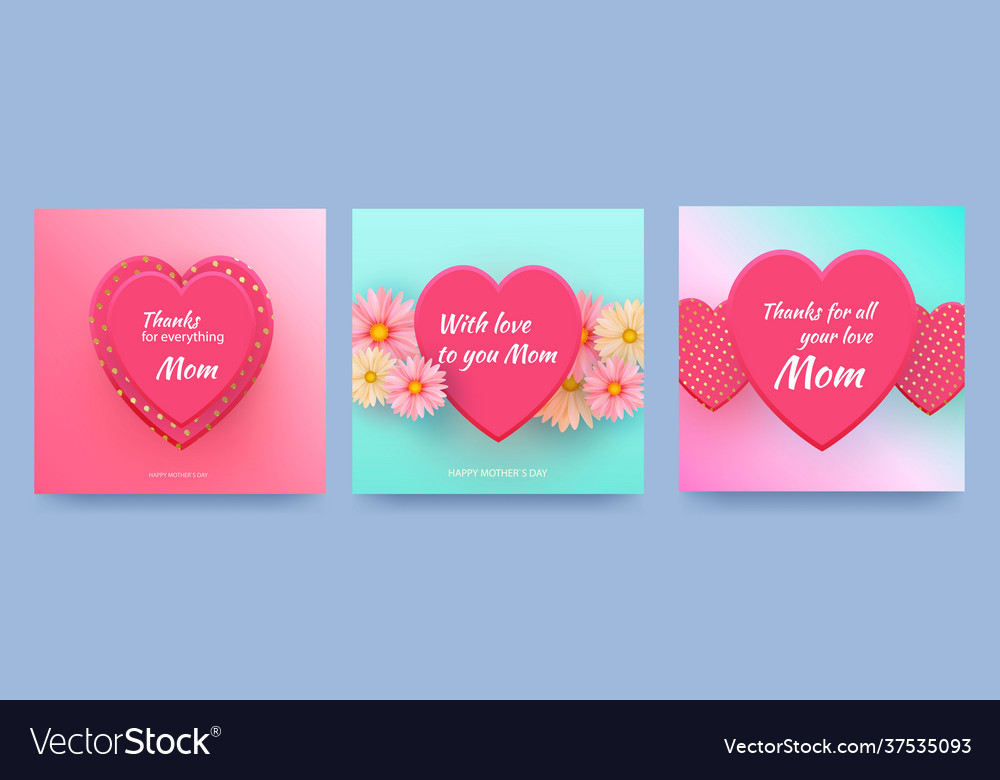 Mother card with pink hearts and spring flowers