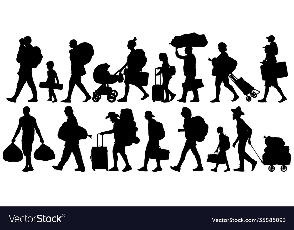 Silhouette people with bags and suitcases person Vector Image