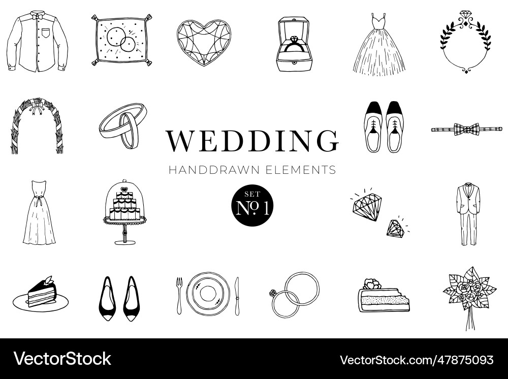 Wedding handdrawn elements set Royalty Free Vector Image