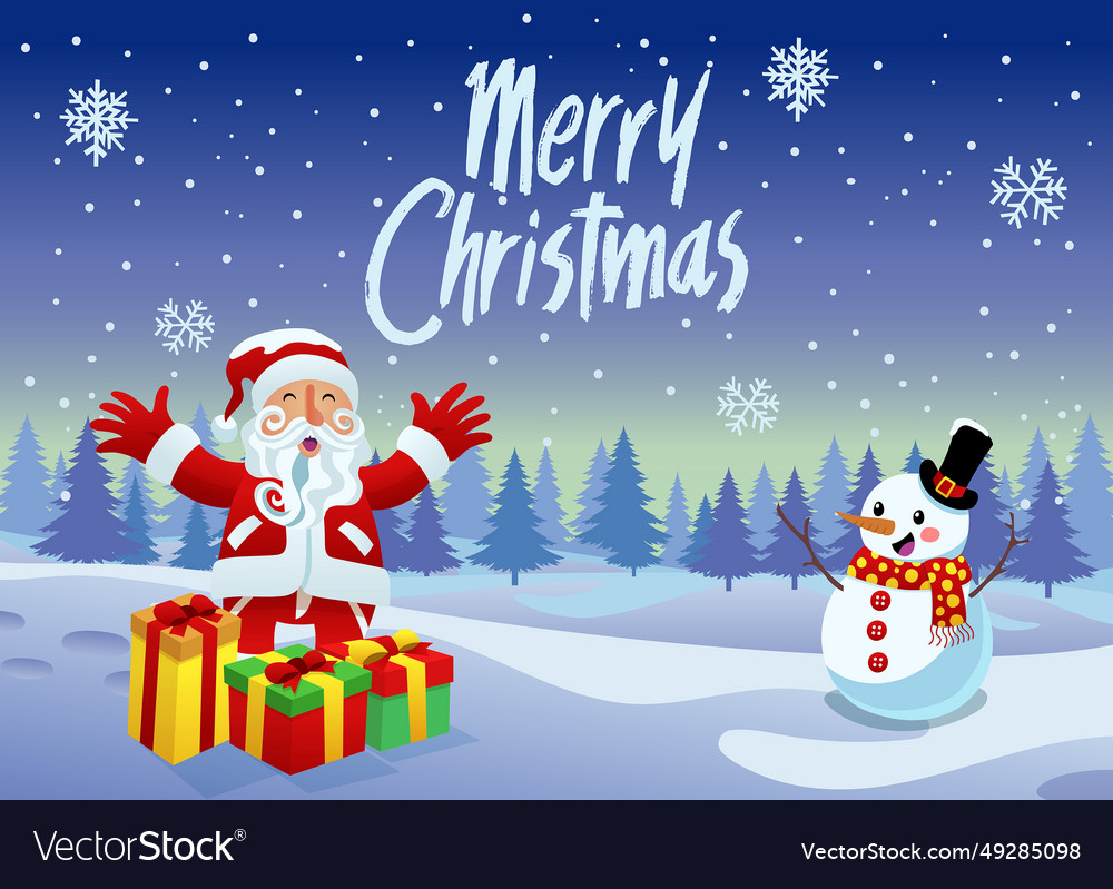 Happy santa with gift box and snowman Royalty Free Vector