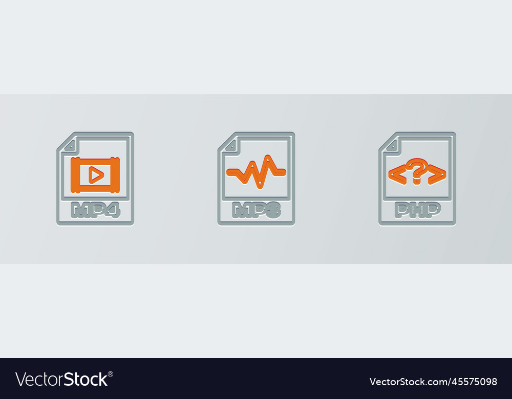 Set line php file document mp4 and mp3 icon vector image Set line php file document mp4 and mp3 icon