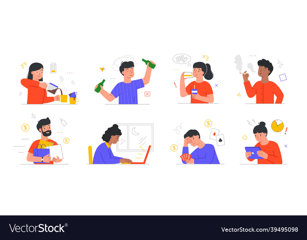 Set of scenes with male and female characters vector image Set of scenes with male and female characters