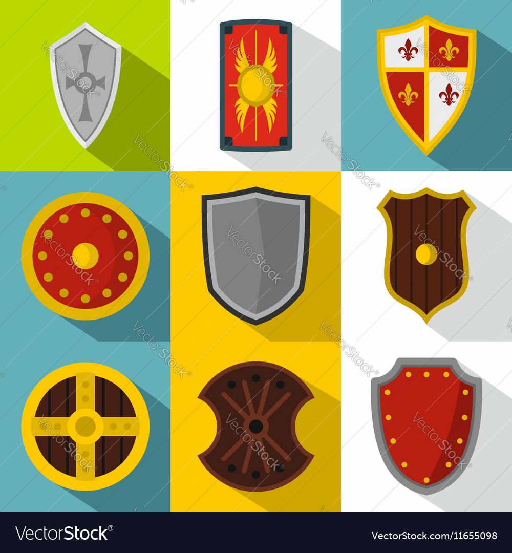 Shield icons set flat style Royalty Free Vector Image