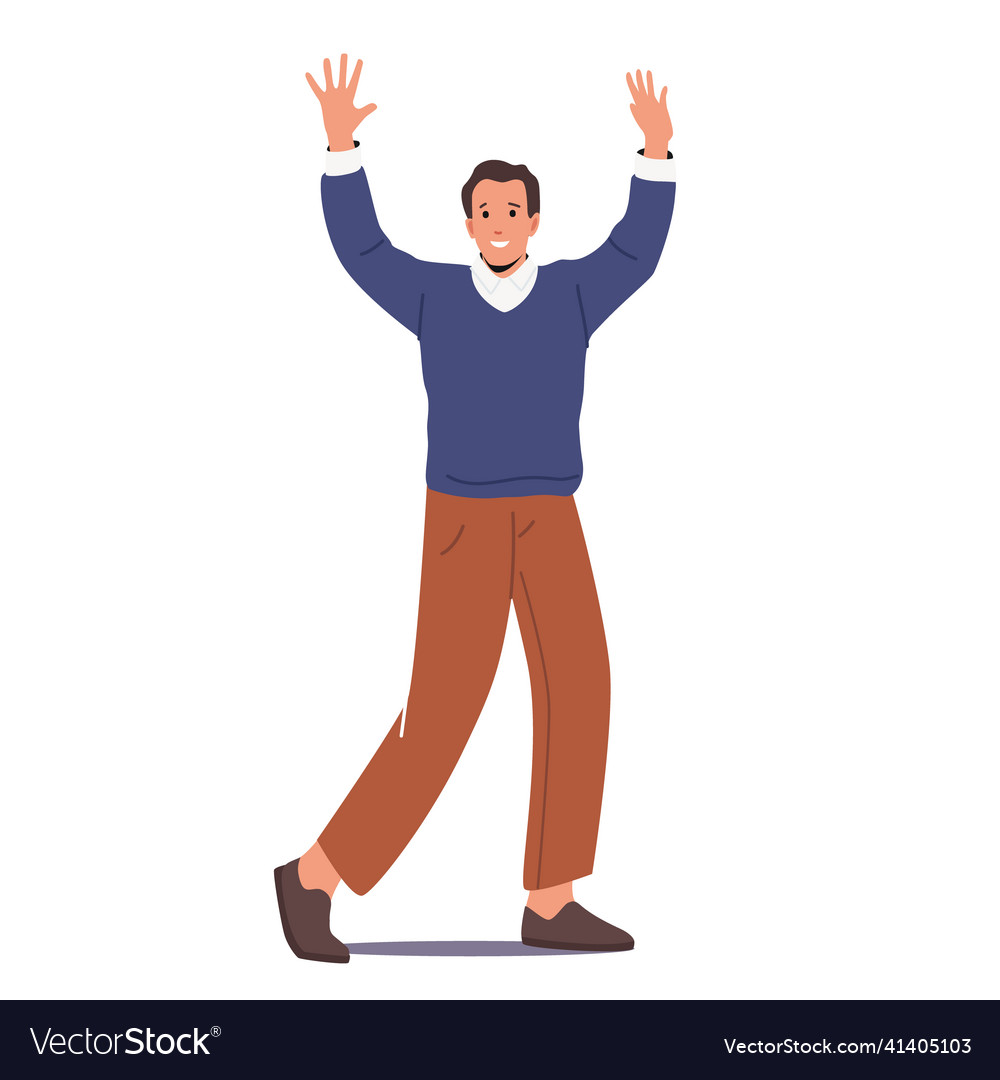 Adult businessman in casual clothes waving hands