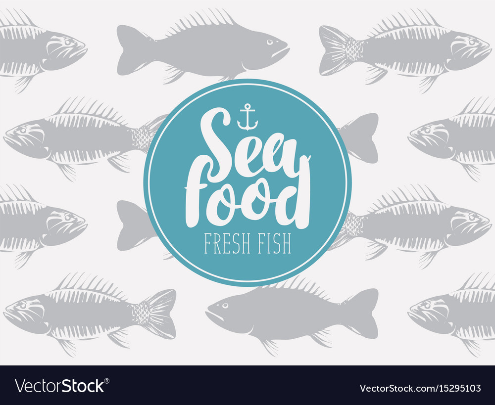 Banner for seafood with inscription and seamless Vector Image