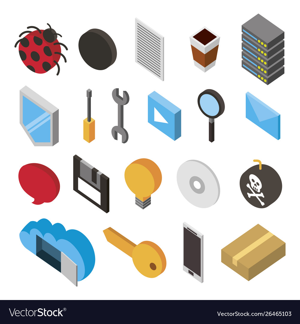 Bundle data center storage isometric set icons vector image Bundle data center storage isometric set icons