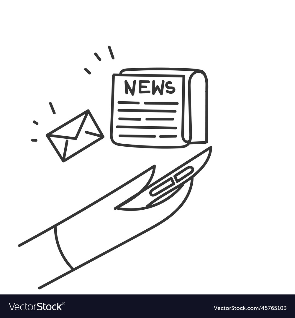 Hand drawn doodle reading news on mobile phone vector image Hand drawn doodle reading news on mobile phone