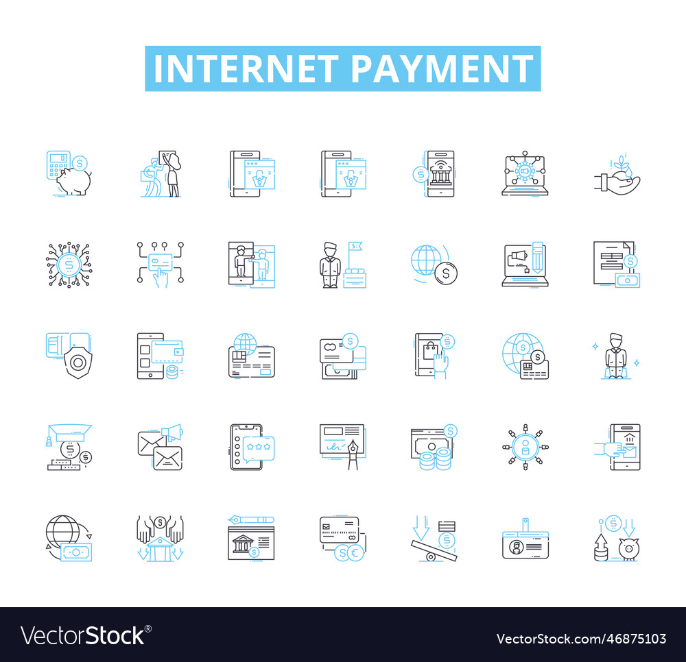Internet payment linear icons set e-wallet vector image Internet payment linear icons set e-wallet