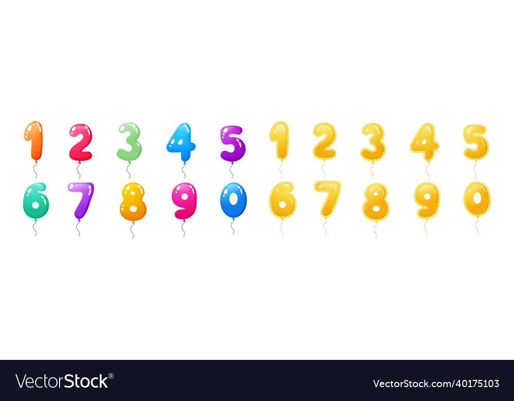 Multicolored numbers glossy and golden air