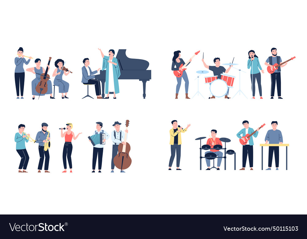 Musical Bands And Young Artists Musicians Vector Image