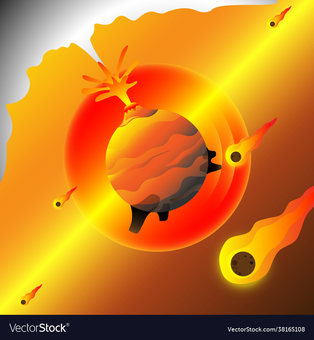 Abstract background planet volcano and meteor