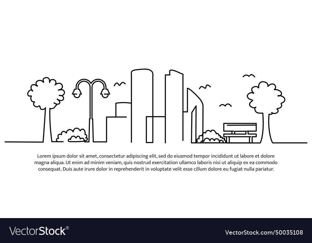 Continuous line design of city view and trees vector image Continuous line design of city view and trees
