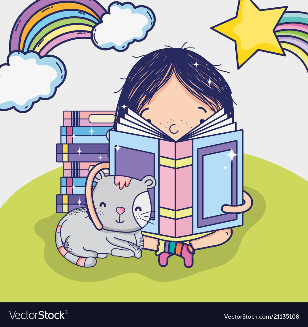 Cute Girl Reading A Book Cartoon Royalty Free Vector Image 1966