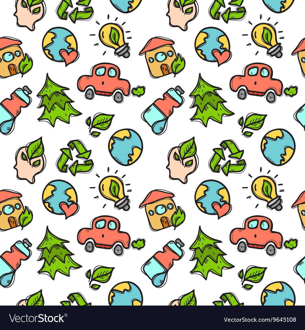 Doodle style ecological seamless pattern