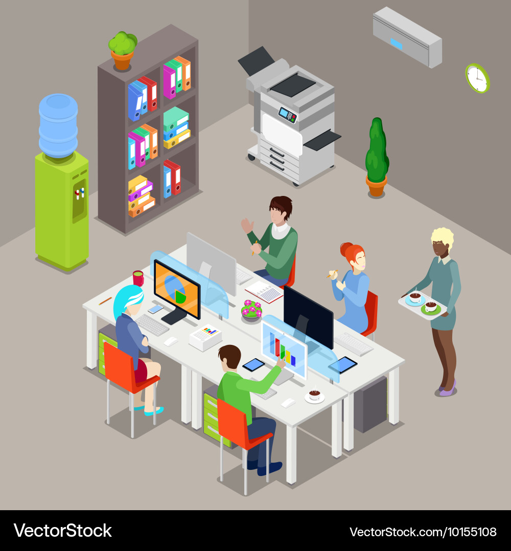 Isometric office open space with workers Vector Image