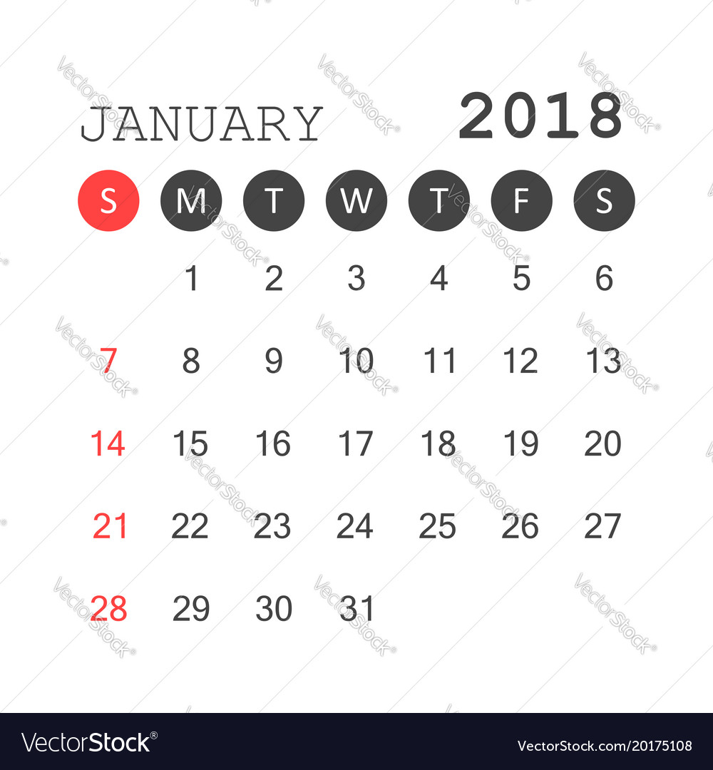 January 2018 calendar planner design