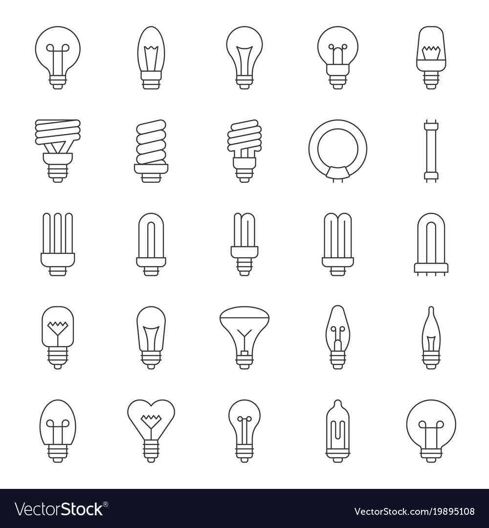 Set of simple type light bulb and fluorescent Vector Image