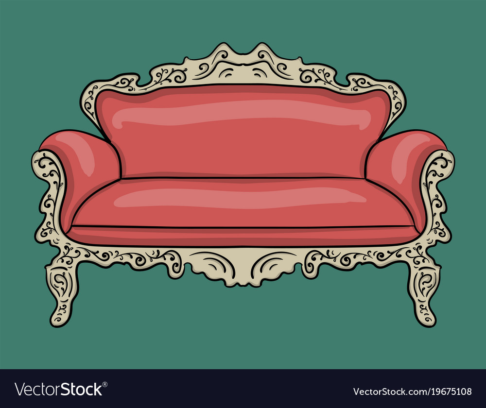 Sofa with a pink upholstery and wooden carved