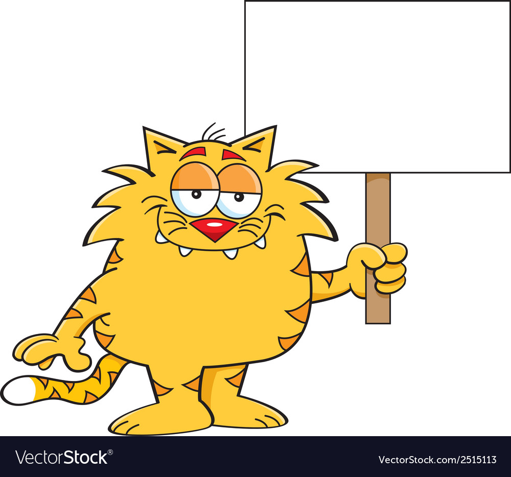 Cartoon cat with sign