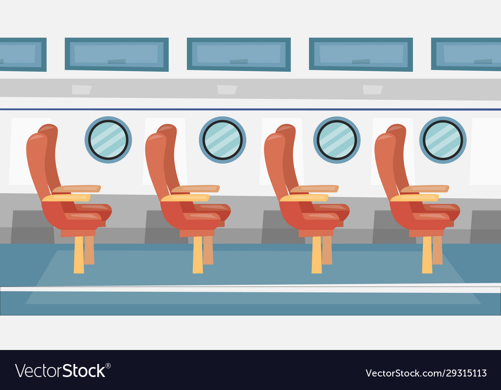 Colorful passanger airplane interior with windows