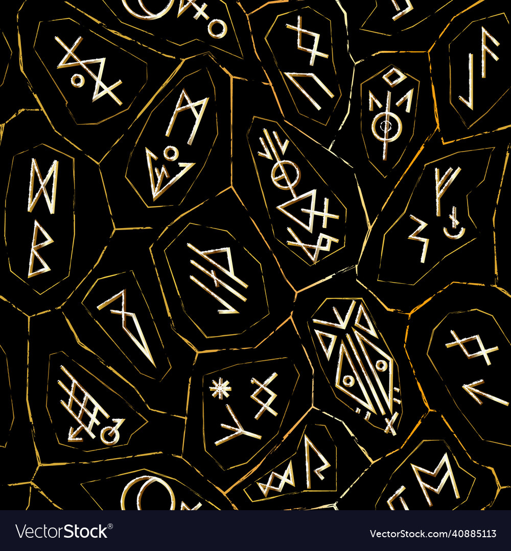 Gold runes seamless pattern Royalty Free Vector Image