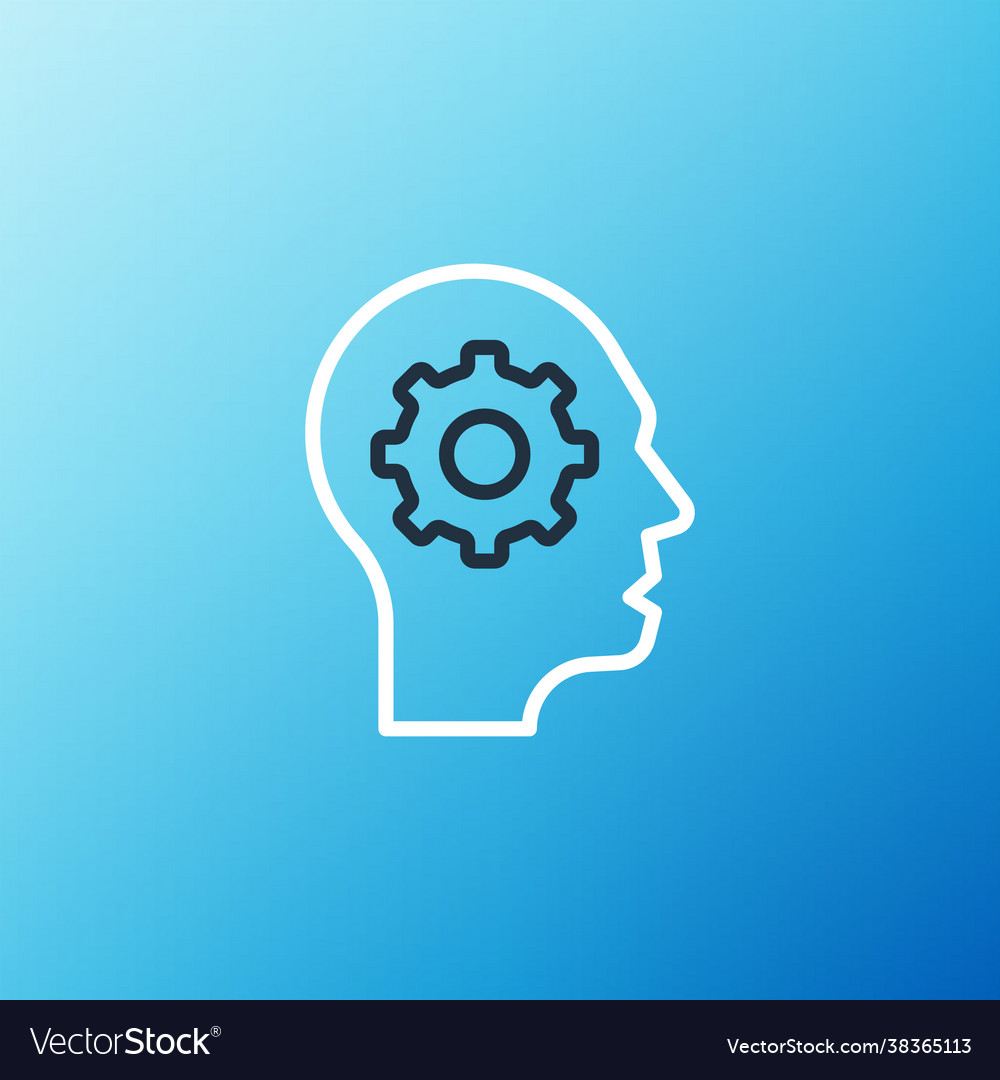 Line human head with gear inside icon isolated vector image Line human head with gear inside icon isolated