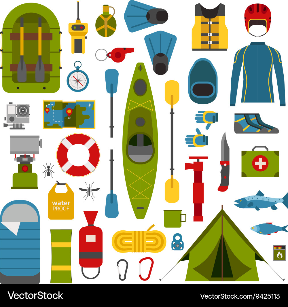 Rafting and kayaking icons collection river Vector Image