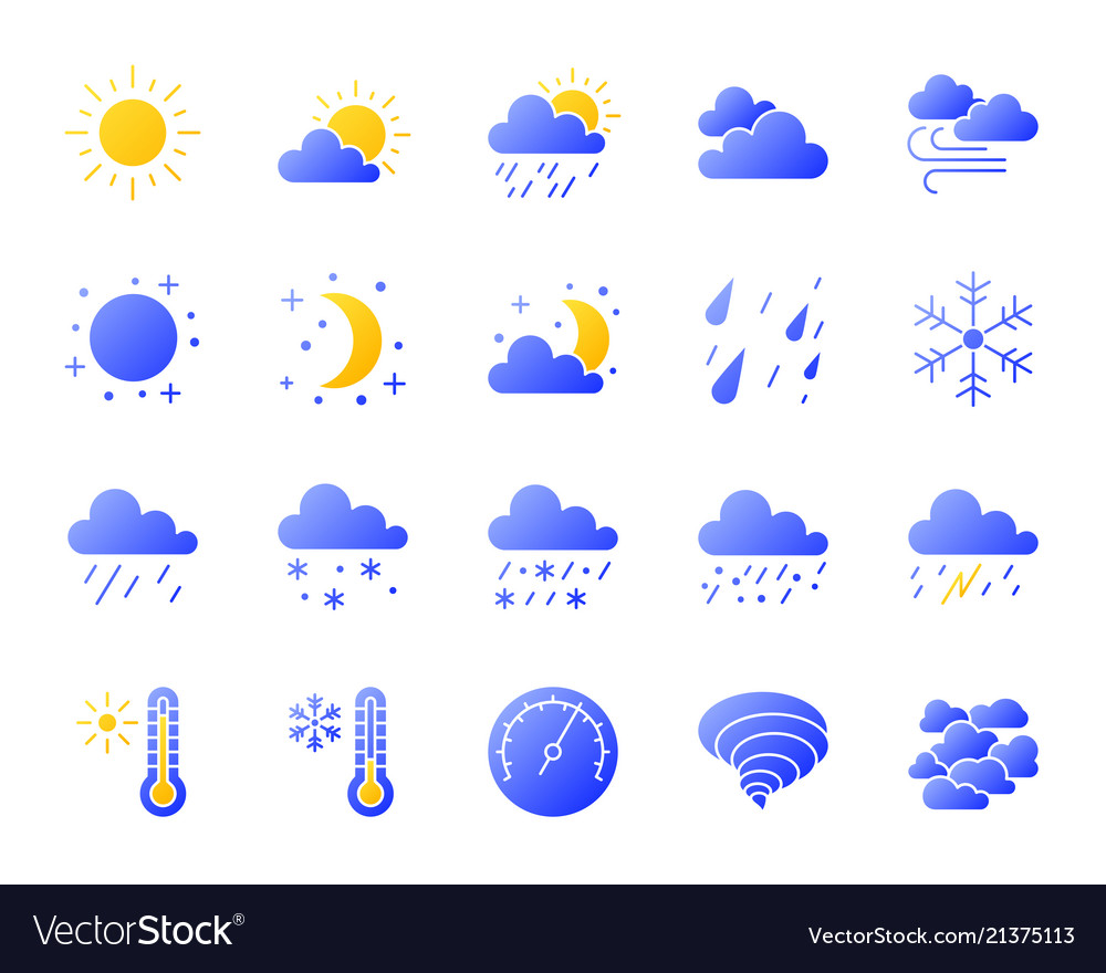 Weather simple gradient icons set vector image Weather simple gradient icons set