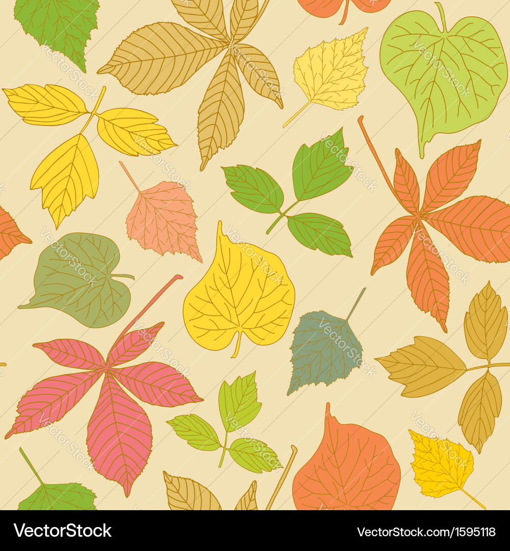 Colorful seamless pattern with hand-drawn leaves Vector Image